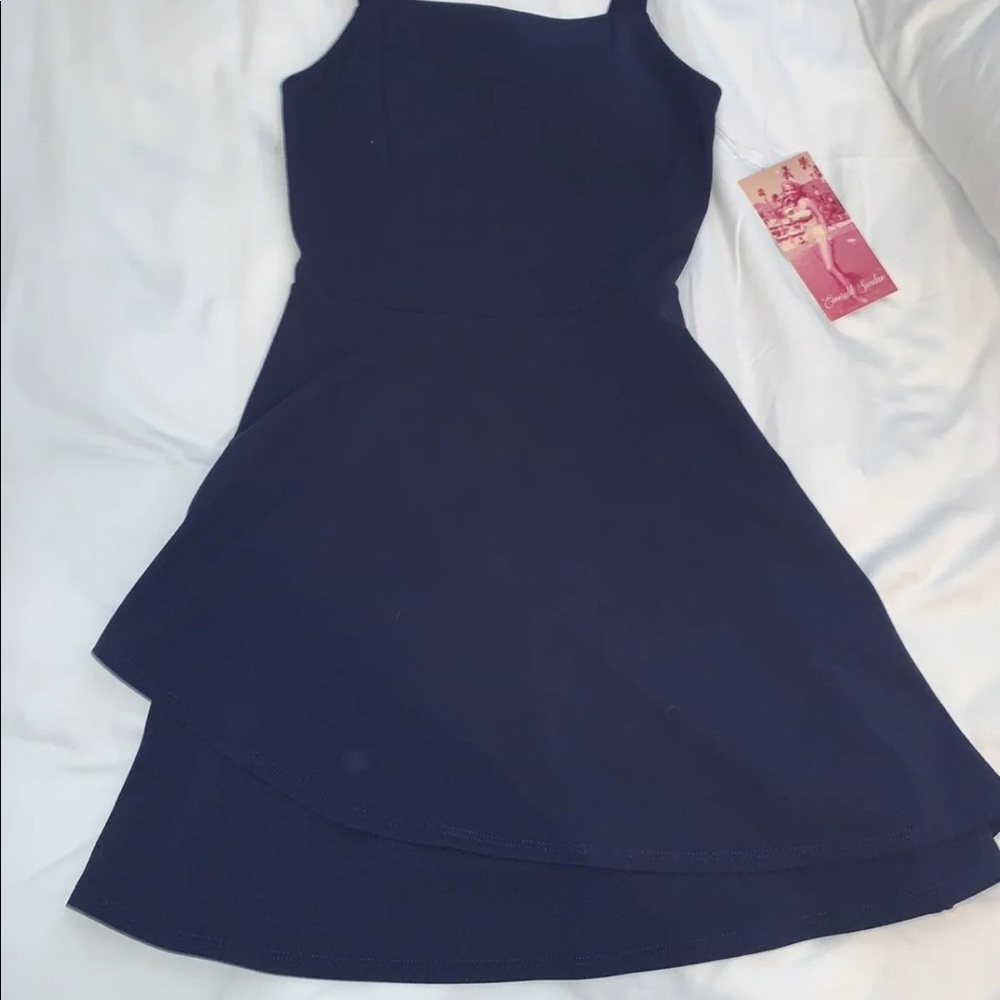 Navy blue fit and flare dress